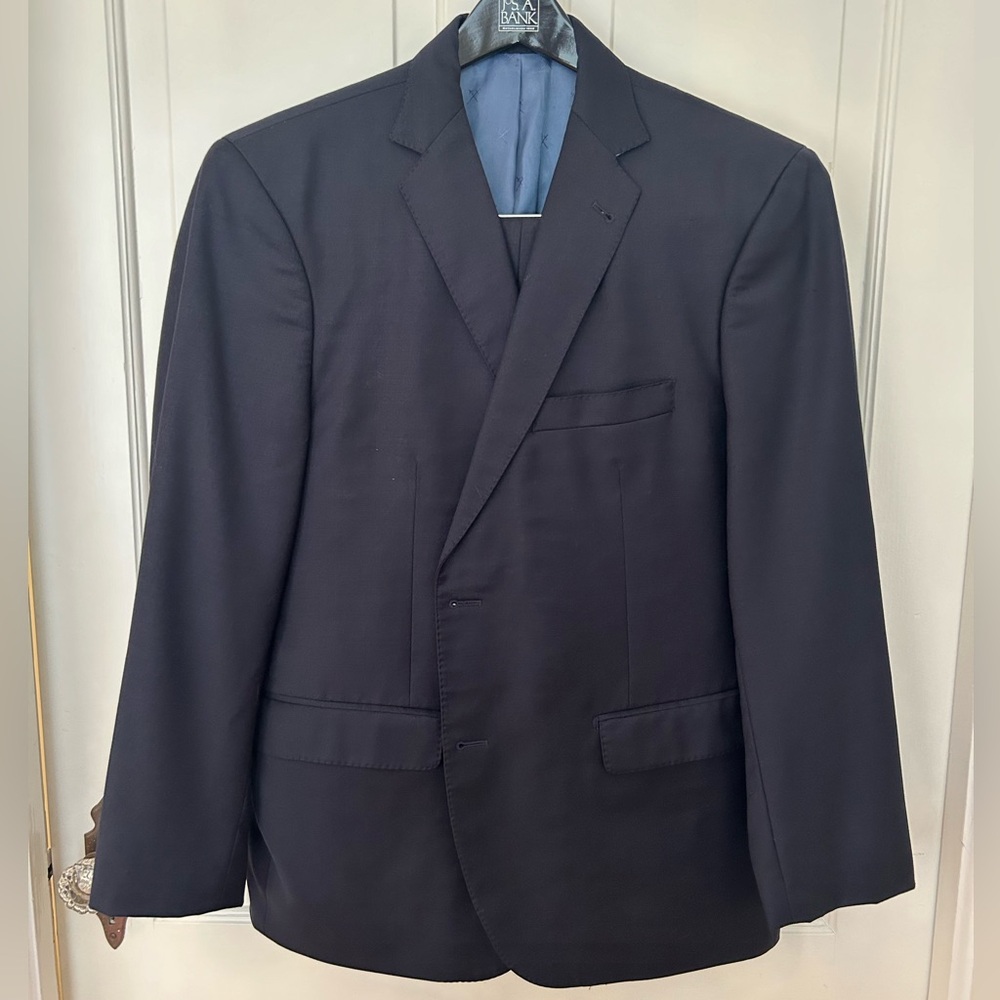 Strong Suit, Navy, Jacket 46R, Pants 38, Length 27”